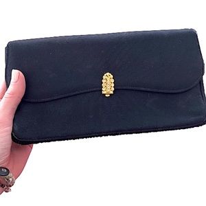 Vintage RARE Mid Century Garay Black Evening Belt Bag or
Clutch foldover dressy